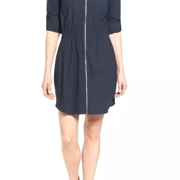 Zippered Michael Kors Blue Dress with Relaxed Fit and Rolled Sleeves Size M - Picture 2 of 11